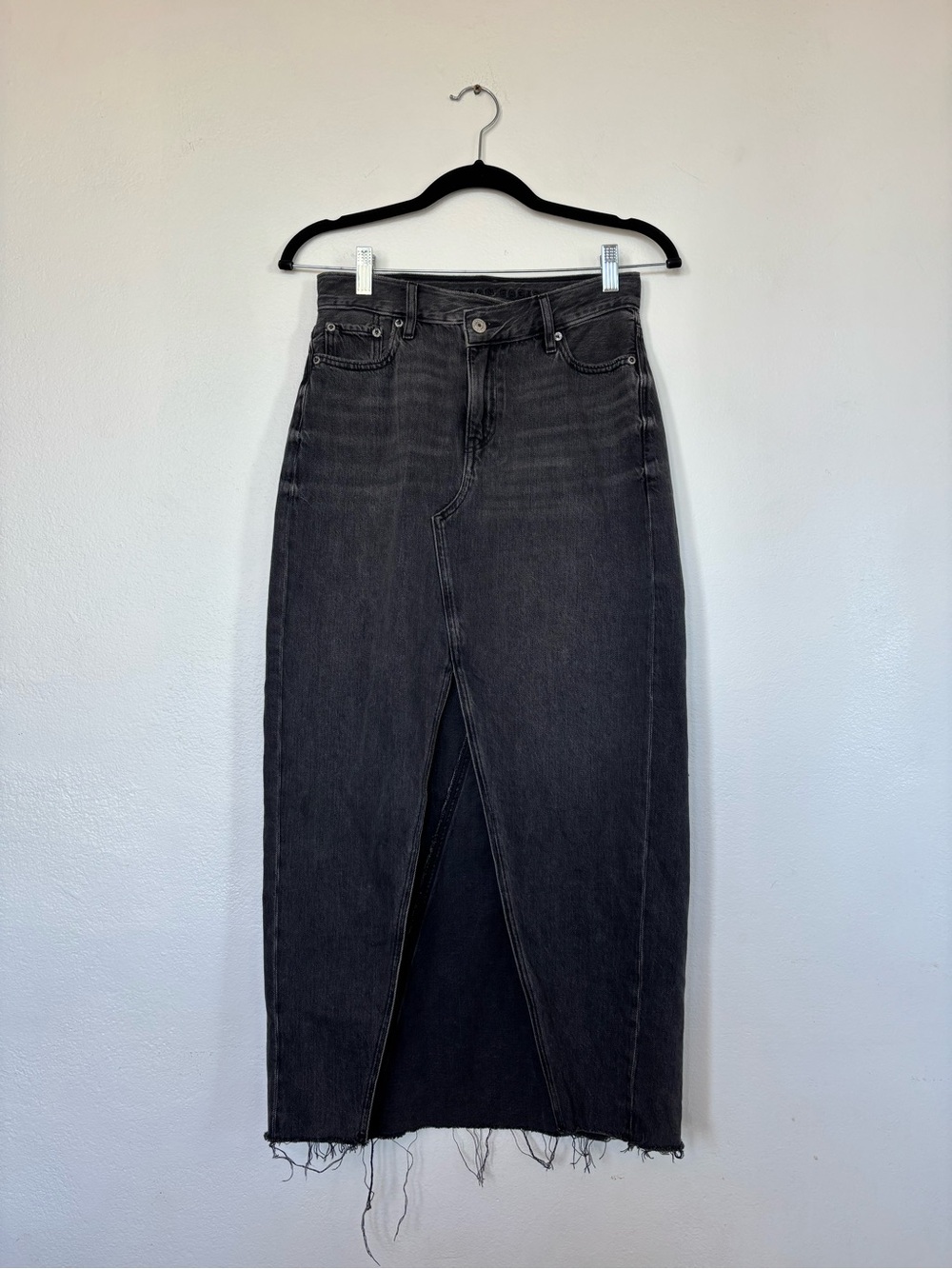 American Eagle Outfitters 90s Denim Maxi Skirt Front Slit Jean Cutoff Cotton